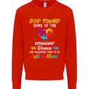 God Found Autism Moms Autistic ASD Mens Sweatshirt Jumper Bright Red
