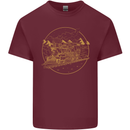 Gold Locomotive Steam Engine Train Spotter Mens Cotton T-Shirt Tee Top Maroon