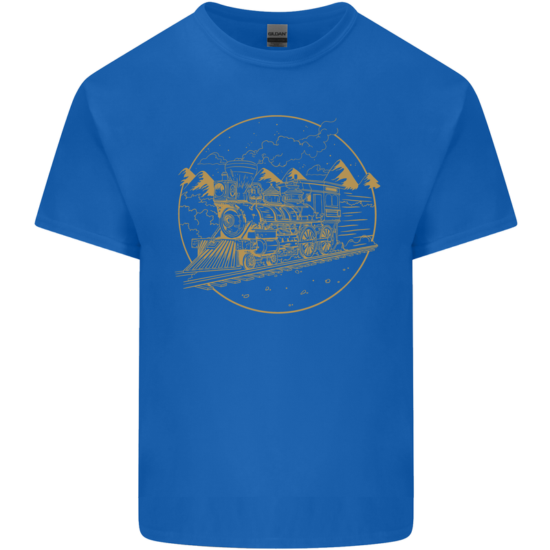 Gold Locomotive Steam Engine Train Spotter Mens Cotton T-Shirt Tee Top Royal Blue
