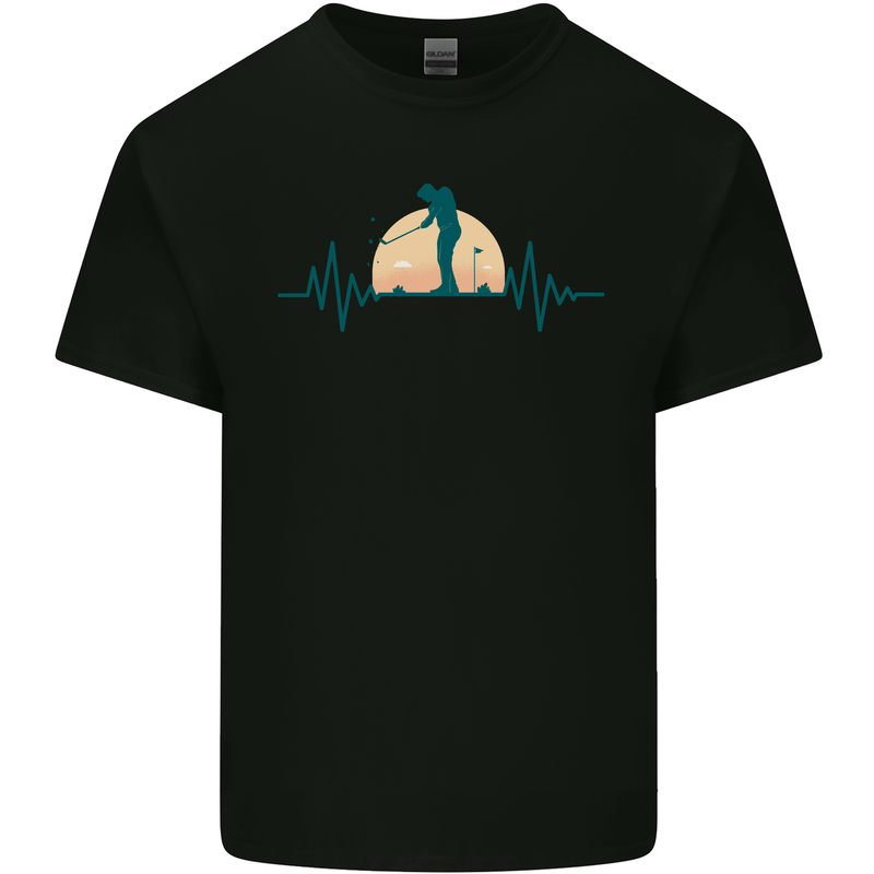 Golf Heartbeat Pulse Mens Cotton T-Shirt Tee Top Black