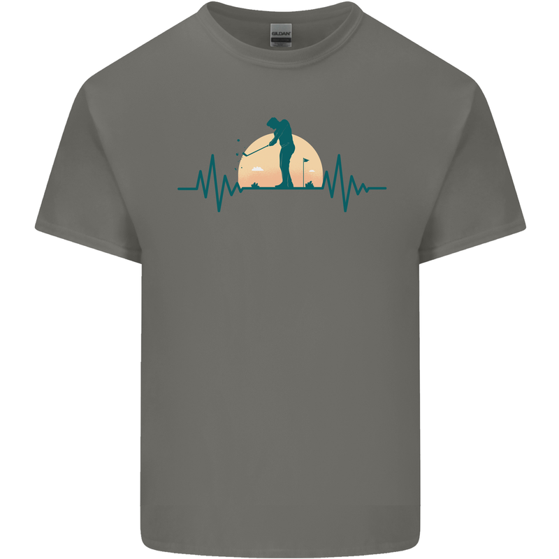 Golf Heartbeat Pulse Mens Cotton T-Shirt Tee Top Charcoal