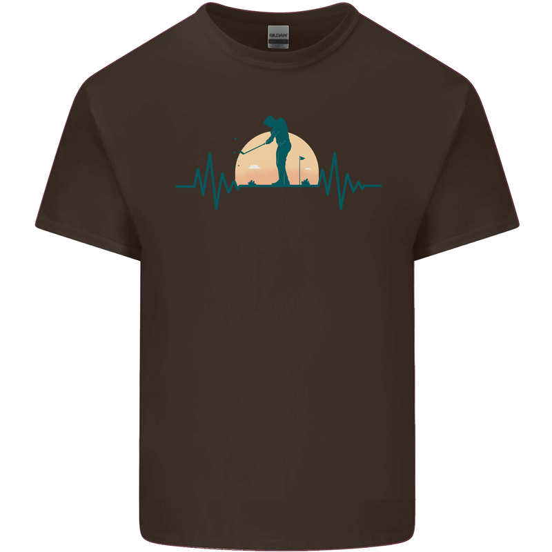 Golf Heartbeat Pulse Mens Cotton T-Shirt Tee Top Dark Chocolate
