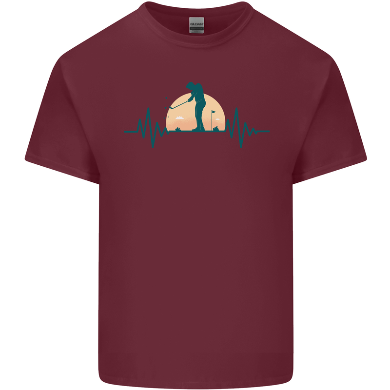 Golf Heartbeat Pulse Mens Cotton T-Shirt Tee Top Maroon