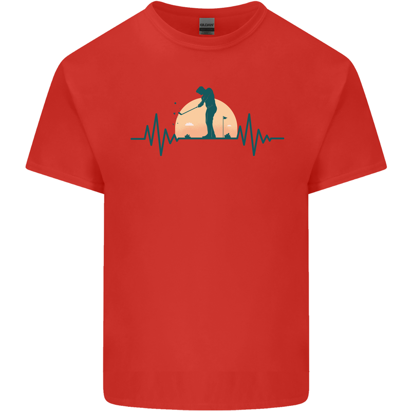 Golf Heartbeat Pulse Mens Cotton T-Shirt Tee Top Red