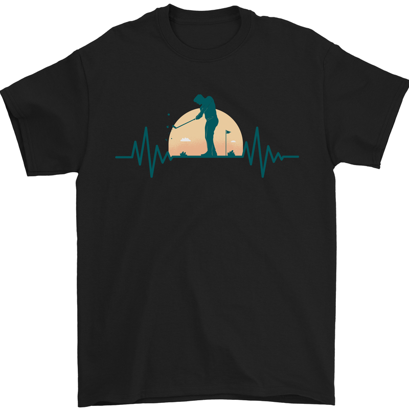 Golf Heartbeat Pulse Mens T-Shirt Cotton Gildan Black
