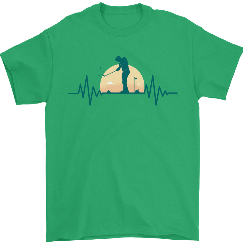 Golf Heartbeat Pulse Mens T-Shirt Cotton Gildan Irish Green