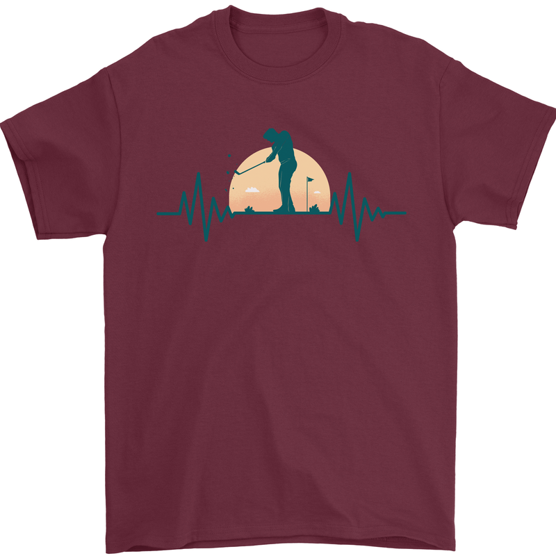 Golf Heartbeat Pulse Mens T-Shirt Cotton Gildan Maroon