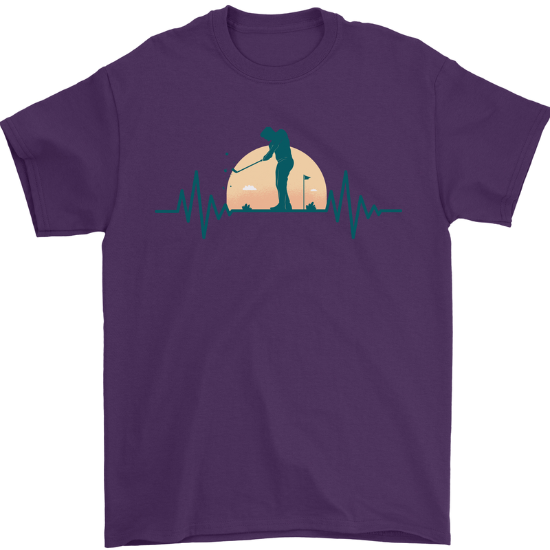 Golf Heartbeat Pulse Mens T-Shirt Cotton Gildan Purple