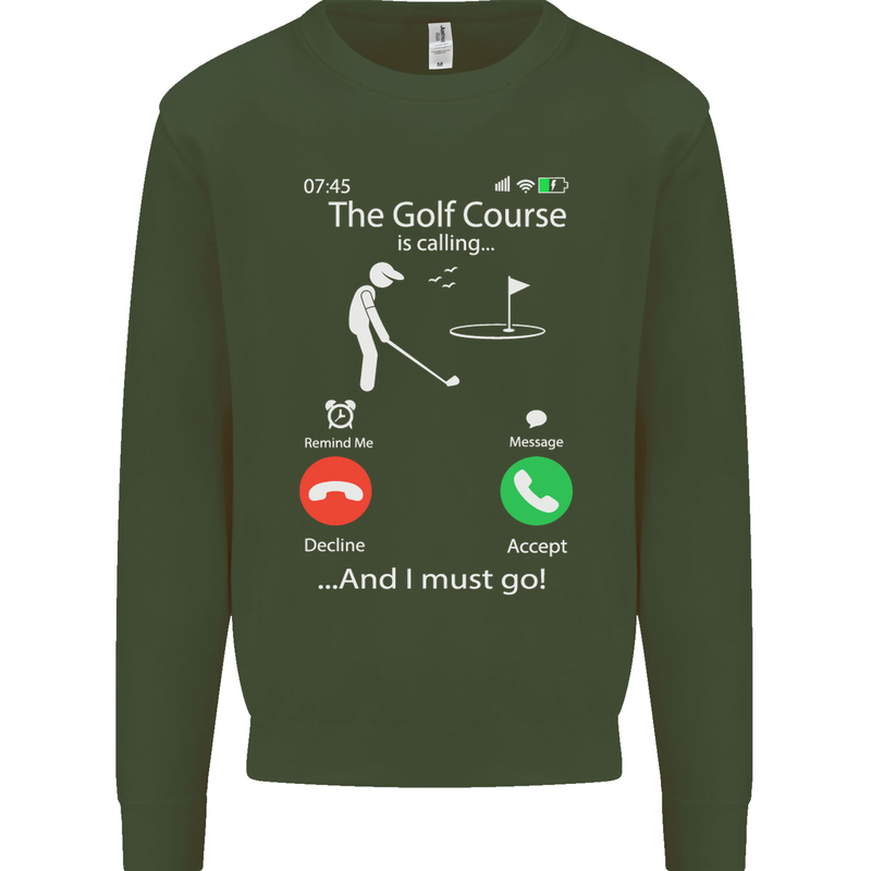 Golf Is Calling Golfer Golfing Funny Kids Sweatshirt Jumper Forest Green