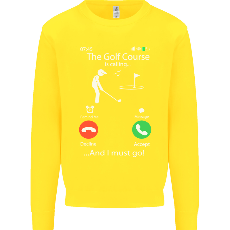 Golf Is Calling Golfer Golfing Funny Kids Sweatshirt Jumper Yellow