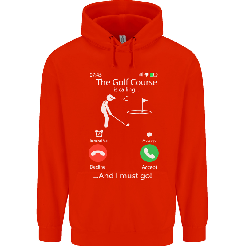 Golf Is Calling Golfer Golfing Funny Mens 80% Cotton Hoodie Bright Red