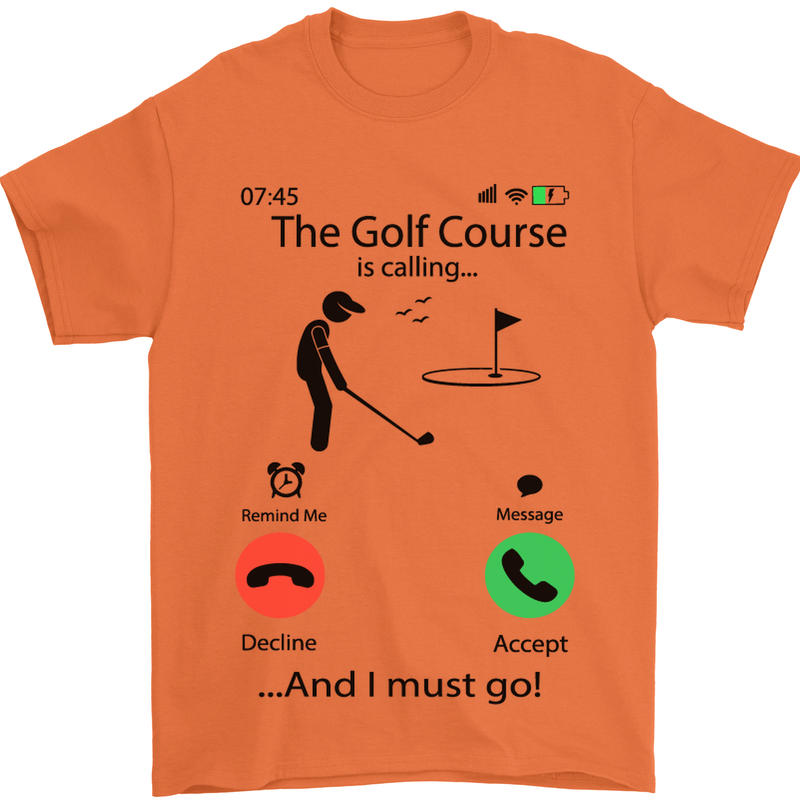 Golf Is Calling Golfer Golfing Funny Mens T-Shirt Cotton Gildan Orange