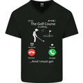 Golf Is Calling Golfer Golfing Funny Mens V-Neck Cotton T-Shirt Black