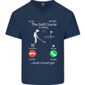Golf Is Calling Golfer Golfing Funny Mens V-Neck Cotton T-Shirt Navy Blue
