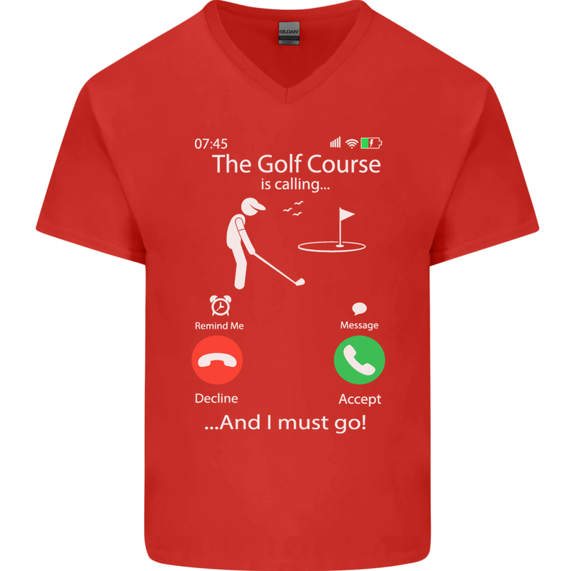 Golf Is Calling Golfer Golfing Funny Mens V-Neck Cotton T-Shirt Red