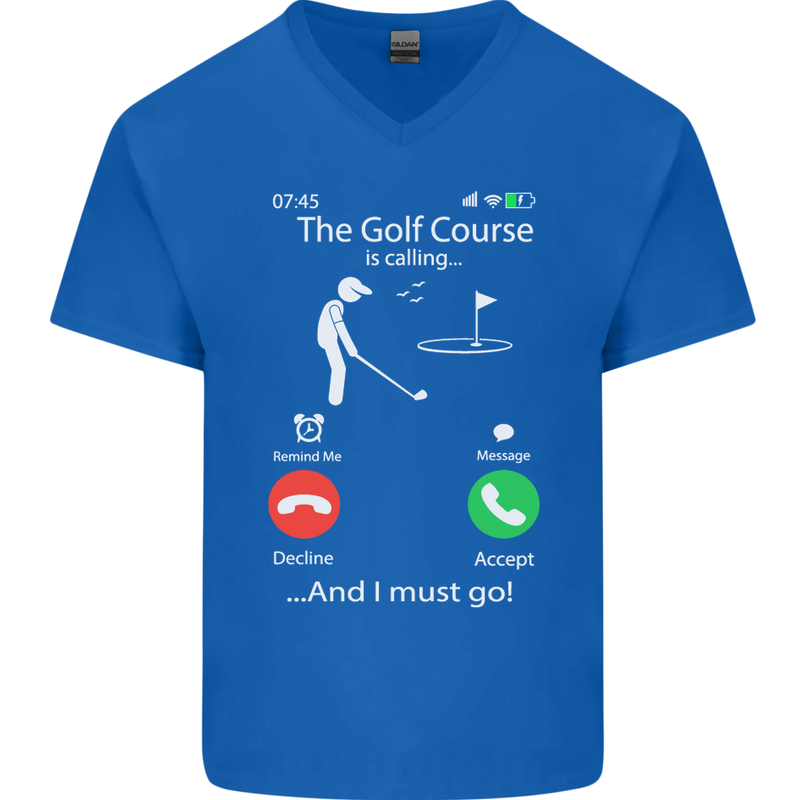 Golf Is Calling Golfer Golfing Funny Mens V-Neck Cotton T-Shirt Royal Blue