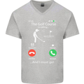 Golf Is Calling Golfer Golfing Funny Mens V-Neck Cotton T-Shirt Sports Grey