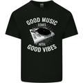 Good Music Vibes DJ Decks Vinyl Turntable Mens Cotton T-Shirt Tee Top Black