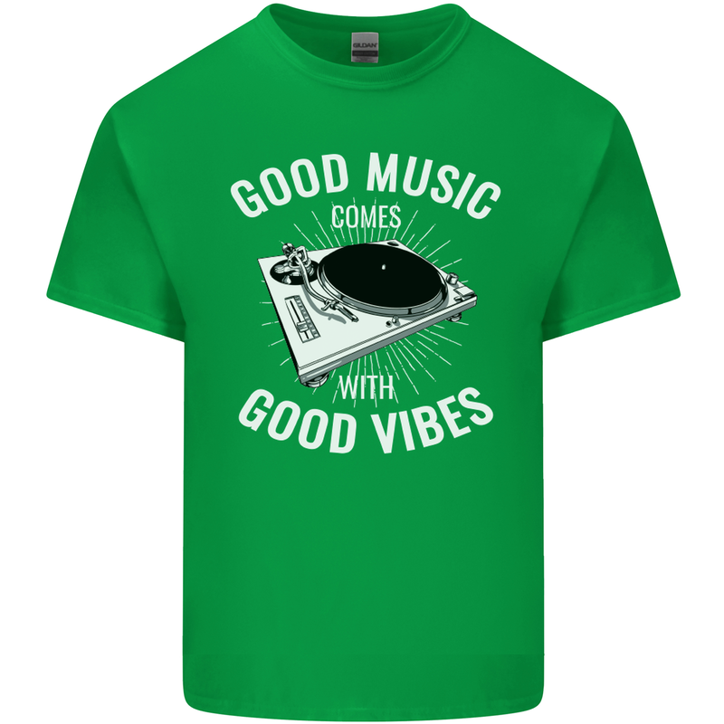 Good Music Vibes DJ Decks Vinyl Turntable Mens Cotton T-Shirt Tee Top Irish Green