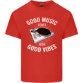 Good Music Vibes DJ Decks Vinyl Turntable Mens Cotton T-Shirt Tee Top Red