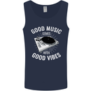 Good Music Vibes DJ Decks Vinyl Turntable Mens Vest Tank Top Navy Blue