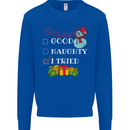 Good Naughty I Tried Funny Christmas Xmas Kids Sweatshirt Jumper Royal Blue