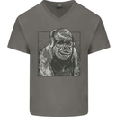 Gorilla with Headphones DJ Dance Music Mens V-Neck Cotton T-Shirt Charcoal