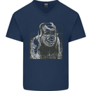 Gorilla with Headphones DJ Dance Music Mens V-Neck Cotton T-Shirt Navy Blue