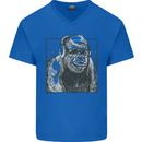 Gorilla with Headphones DJ Dance Music Mens V-Neck Cotton T-Shirt Royal Blue