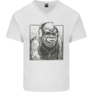 Gorilla with Headphones DJ Dance Music Mens V-Neck Cotton T-Shirt White