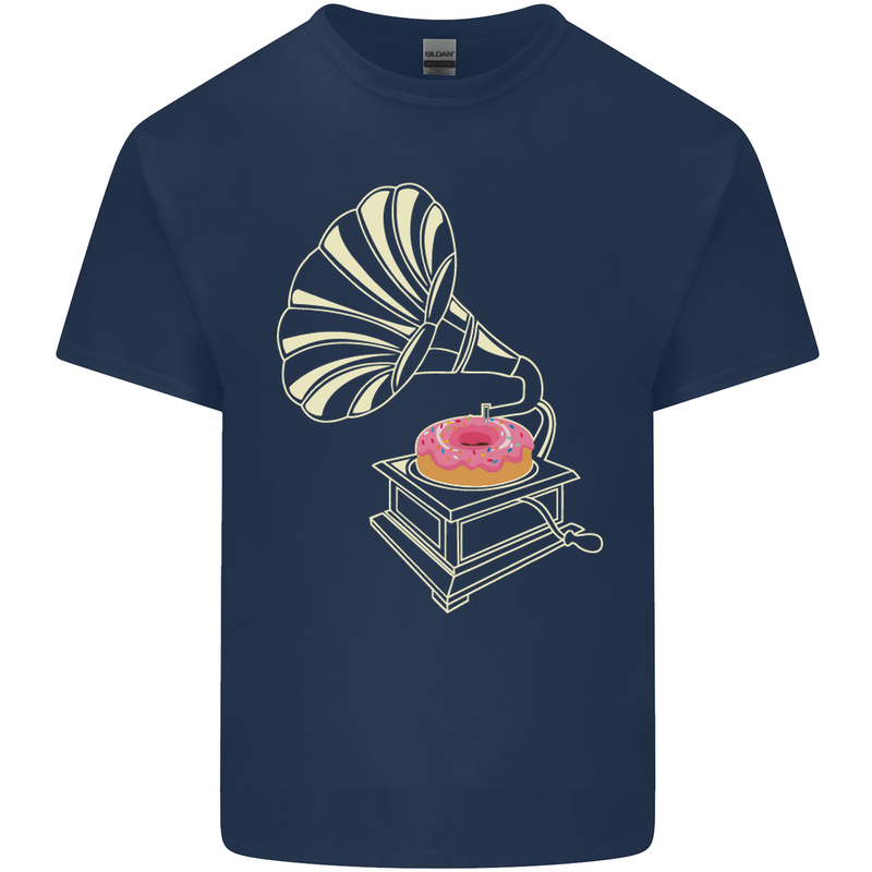 Gramophone Donut Music DJ Vinyl Funny Mens Cotton T-Shirt Tee Top Navy Blue
