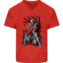 Graveyard Rock Guitar Skull Heavy Metal Mens V-Neck Cotton T-Shirt Red