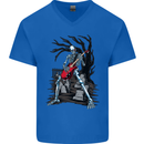 Graveyard Rock Guitar Skull Heavy Metal Mens V-Neck Cotton T-Shirt Royal Blue