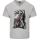 Graveyard Rock Guitar Skull Heavy Metal Mens V-Neck Cotton T-Shirt Sports Grey