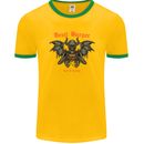 Devil Burger Demon Satan Grim Reaper BBQ Mens Ringer T-Shirt FotL Gold/Green