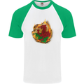 The Welsh Flag Fire Effect Wales Mens S/S Baseball T-Shirt White/Green
