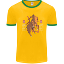 Chinese Zodiac Shengxiao Year of the Pig Mens White Ringer T-Shirt Gold/Green