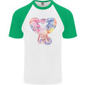 Mandala Art Elephant Contemporary Mens S/S Baseball T-Shirt White/Green