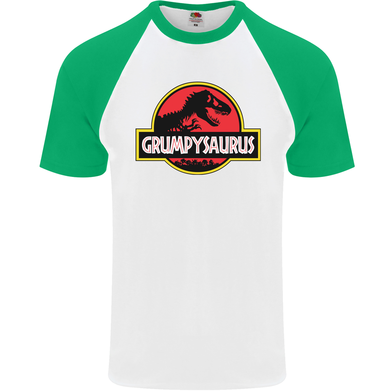Grumpysaurus Funny Grumpy Old Git Man Mens S/S Baseball T-Shirt White/Green