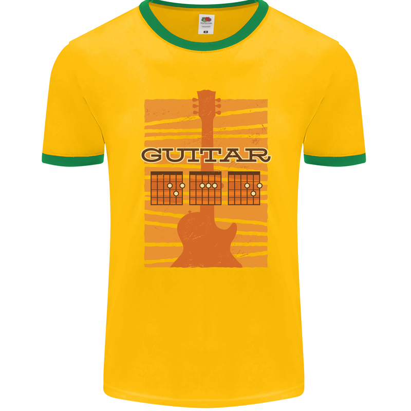 Guitar Bass Electric Acoustic Player Music Mens Ringer T-Shirt FotL Gold/Green