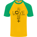 In Love With the Cross Christian Christ Mens S/S Baseball T-Shirt Gold/Green