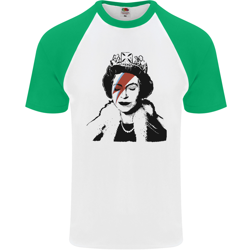 Banksy The Queen with a Bowie Look Mens S/S Baseball T-Shirt White/Green