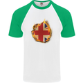 Union Jack Flag Fire Effect Great Britain Mens S/S Baseball T-Shirt White/Green
