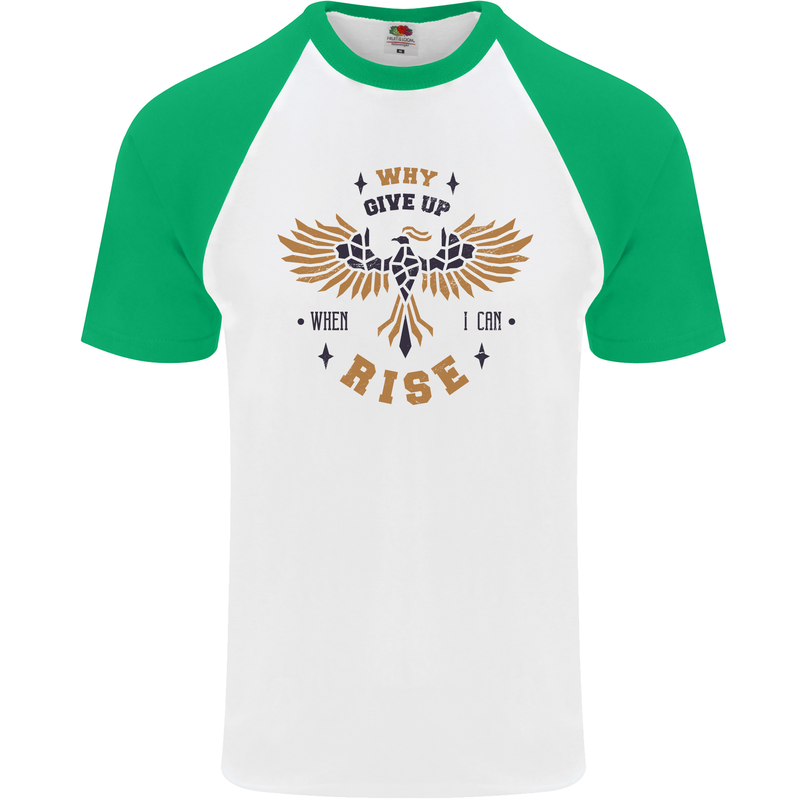 Rising Pheonix Motivational Message Quote Mens S/S Baseball T-Shirt White/Green