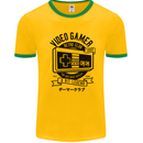 Video Gamer Retro Club Gaming Mens White Ringer T-Shirt Gold/Green