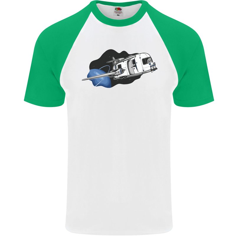Funny Caravan Space Shuttle Caravanning Mens S/S Baseball T-Shirt White/Green