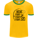 Here Fishy Fishy Funny Fishing Fisherman Mens White Ringer T-Shirt Gold/Green