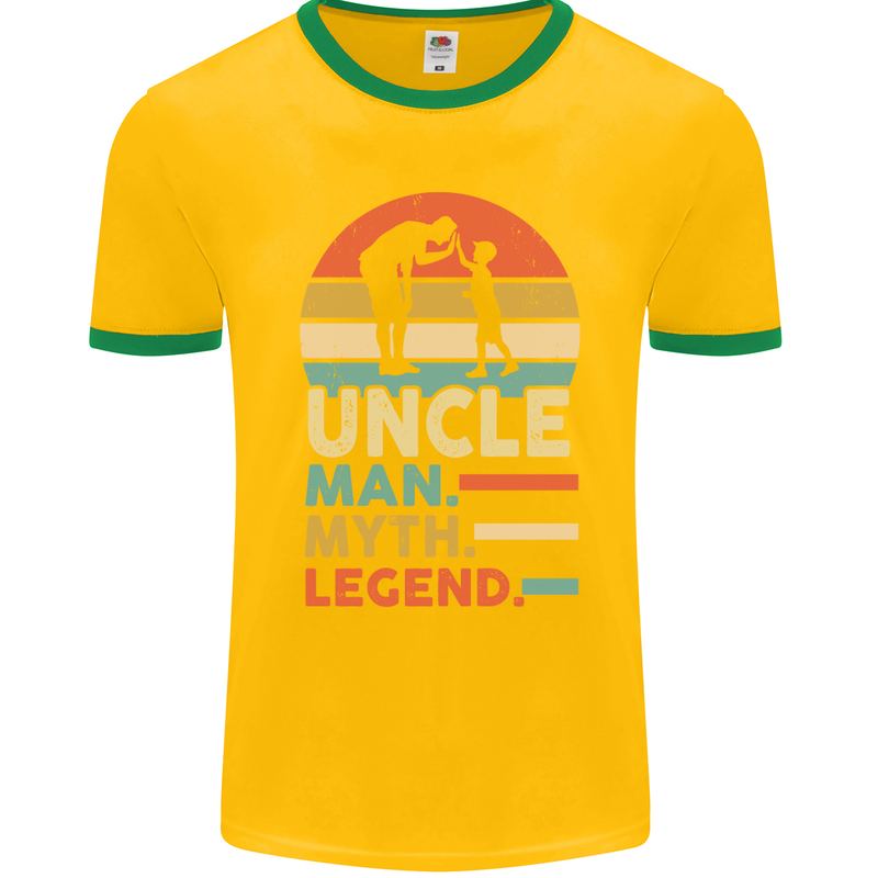 Uncle Man Myth Legend Funny Fathers Day Mens Ringer T-Shirt FotL Gold/Green