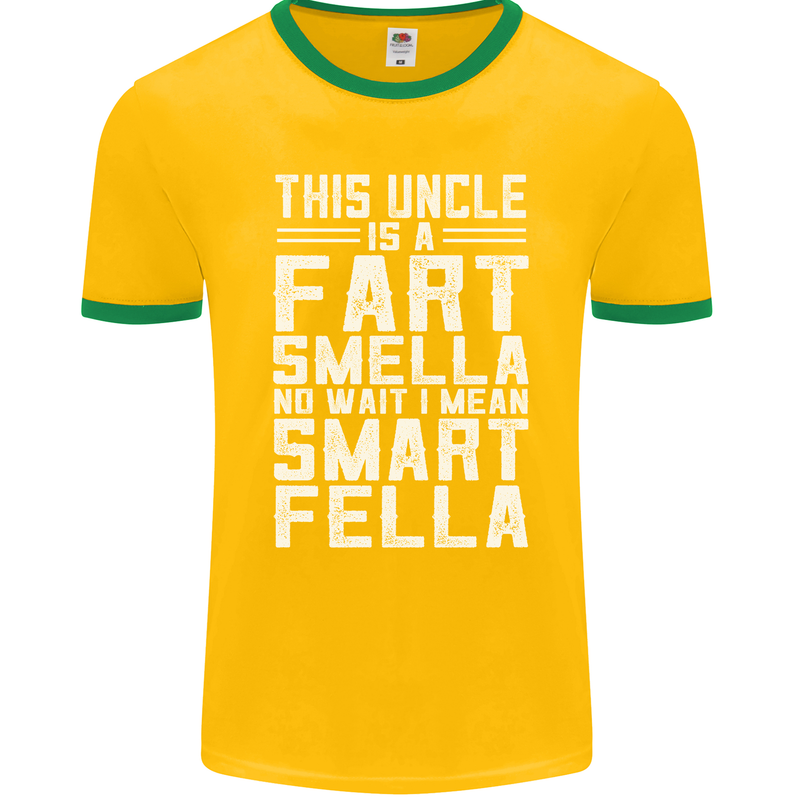 Uncle Is a Fart Smella Funny Fathers Day Mens Ringer T-Shirt FotL Gold/Green