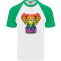 LGBT Elephant Gay Pride Day Awareness Mens S/S Baseball T-Shirt White/Green